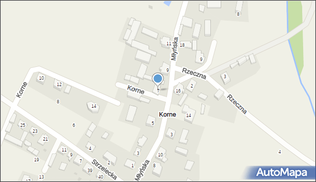 Korne, Młyńska, 7, mapa Korne
