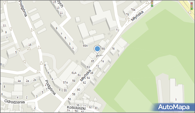 Koszalin, Młyńska, 67, mapa Koszalina