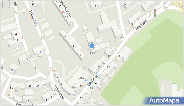 Koszalin, Młyńska, 69A, mapa Koszalina