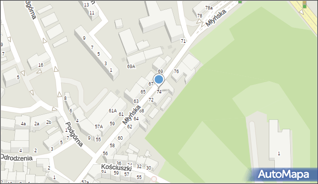 Koszalin, Młyńska, 74, mapa Koszalina