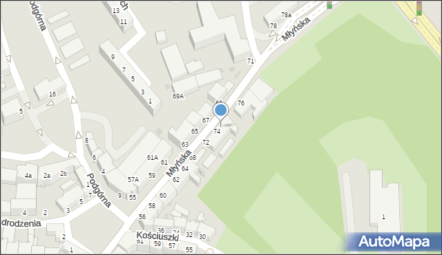 Koszalin, Młyńska, 74a, mapa Koszalina