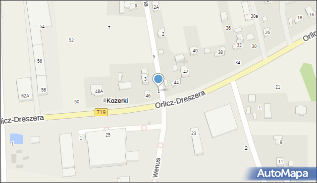 Kozerki, Mleczna, 1, mapa Kozerki