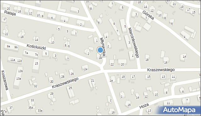 Kożuchów, Młynarska, 1a, mapa Kożuchów