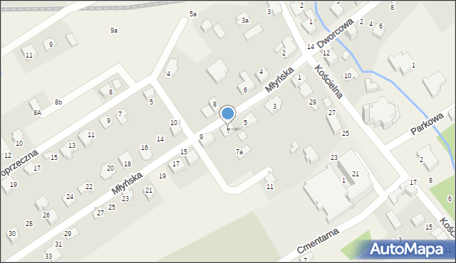 Kozy, Młyńska, 7, mapa Kozy