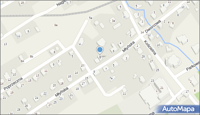 Kozy, Młyńska, 8, mapa Kozy