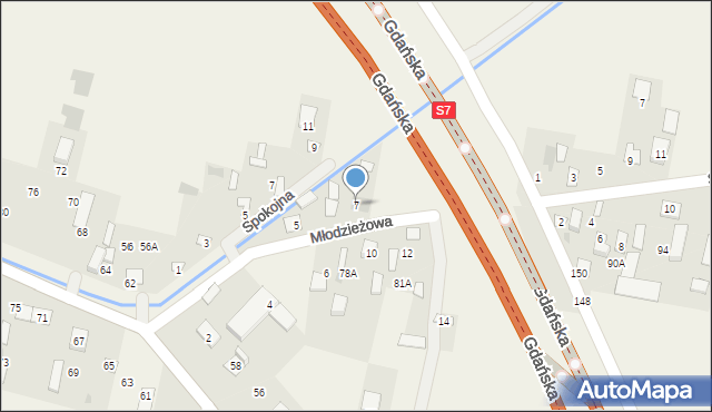 Kroczewo, Młodzieżowa, 7, mapa Kroczewo