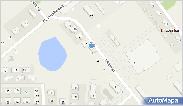 Książenice, Młodości, 13, mapa Książenice