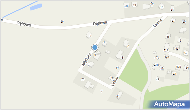 Łąkie, Młyńska, 5, mapa Łąkie