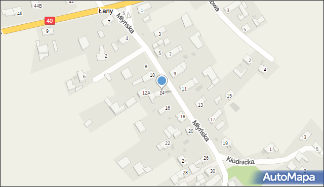 Łany, Młyńska, 14, mapa Łany