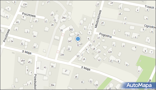 Laski, Młodzieżowa, 11, mapa Laski