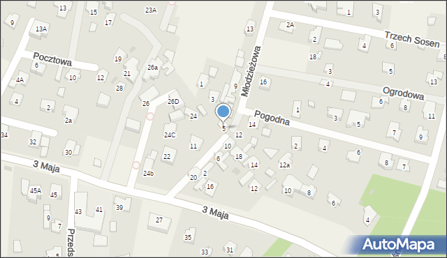 Laski, Młodzieżowa, 5, mapa Laski