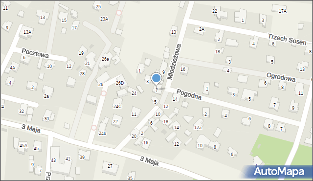 Laski, Młodzieżowa, 7, mapa Laski