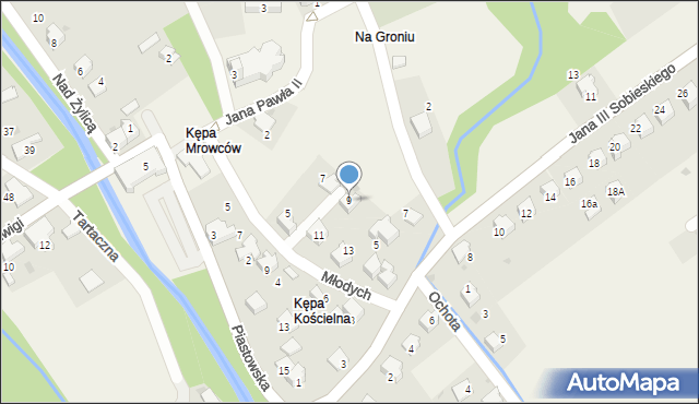 Łodygowice, Młodych, 9, mapa Łodygowice