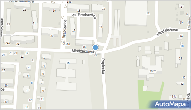 Łowicz, Młodzieżowa, 11, mapa Łowicza