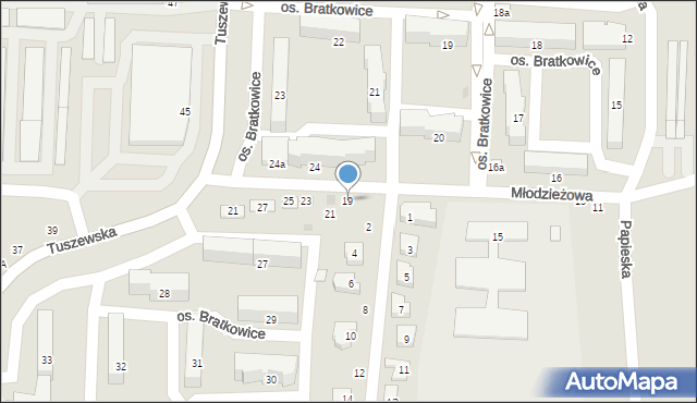 Łowicz, Młodzieżowa, 19, mapa Łowicza