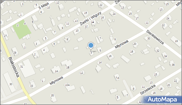 Michałowo, Młynowa, 3, mapa Michałowo