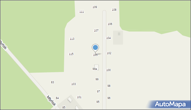 Młyńsk, Młyńsk, 105, mapa Młyńsk