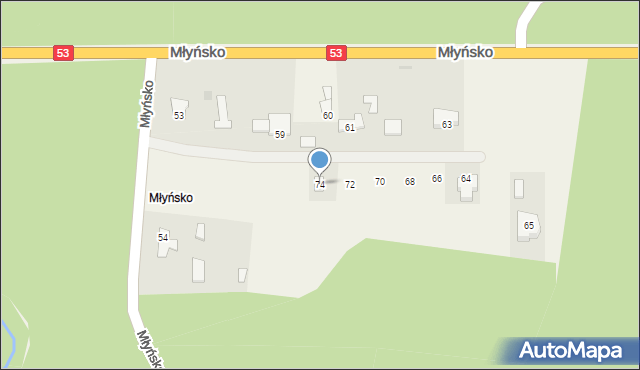 Młyńsko, Młyńsko, 74, mapa Młyńsko