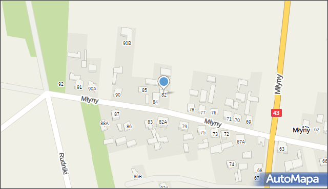 Młyny, Młyny, 82, mapa Młyny
