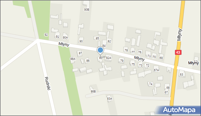 Młyny, Młyny, 83, mapa Młyny