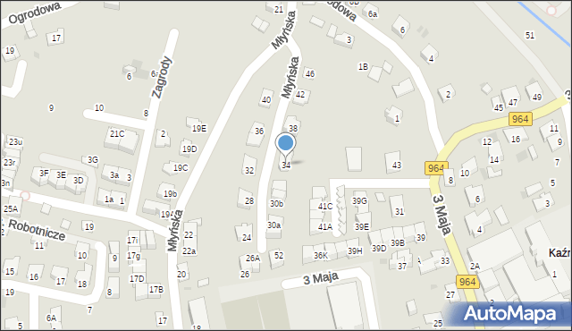 Niepołomice, Młyńska, 34, mapa Niepołomice