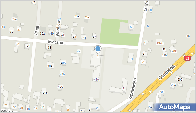 Orzesze, Mleczna, 1, mapa Orzesze