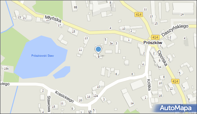 Prószków, Młyńska, 9, mapa Prószków