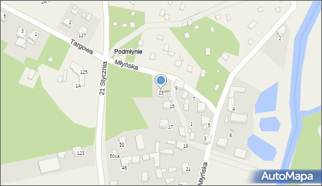 Przeczyce, Młyńska, 13, mapa Przeczyce