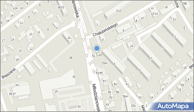 Radom, Młodzianowska, 51, mapa Radomia