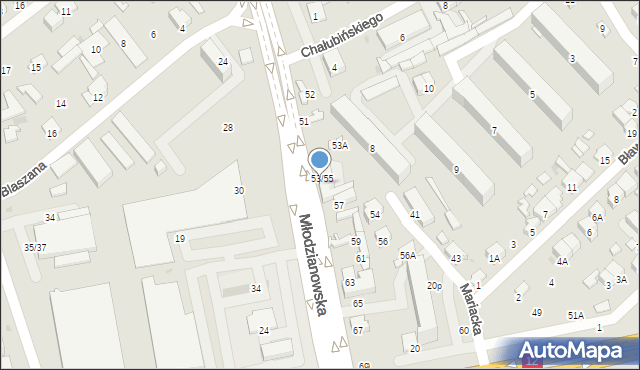 Radom, Młodzianowska, 55, mapa Radomia