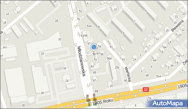 Radom, Młodzianowska, 59, mapa Radomia