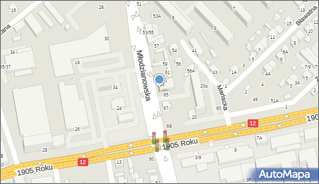 Radom, Młodzianowska, 63/65, mapa Radomia