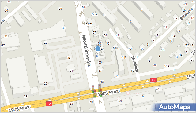 Radom, Młodzianowska, 63, mapa Radomia