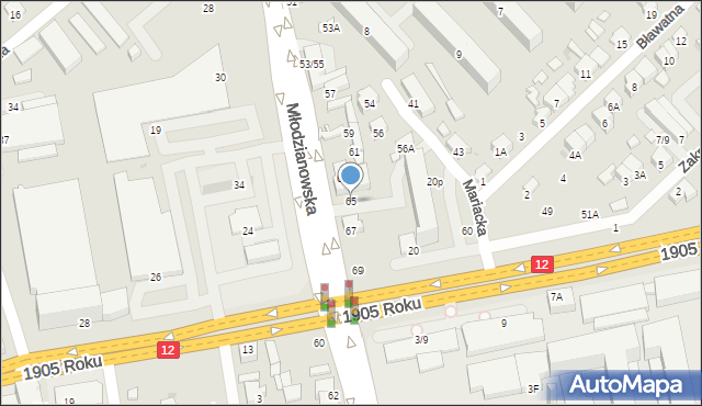 Radom, Młodzianowska, 65, mapa Radomia