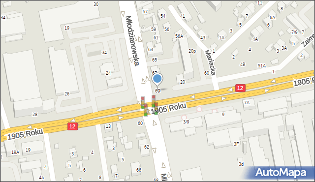 Radom, Młodzianowska, 69, mapa Radomia