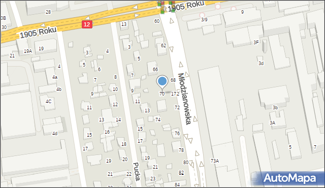 Radom, Młodzianowska, 70, mapa Radomia