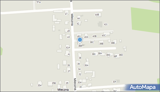 Radom, Mleczna, 38A, mapa Radomia