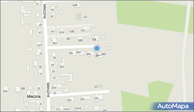 Radom, Mleczna, 38F, mapa Radomia
