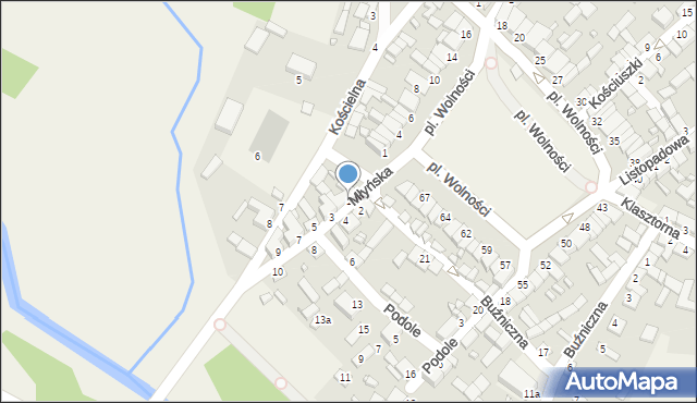 Raków, Młyńska, 1, mapa Raków