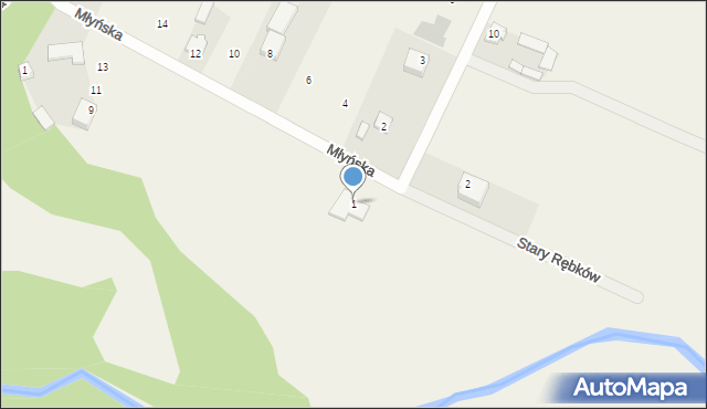 Rębków, Młyńska, 1, mapa Rębków