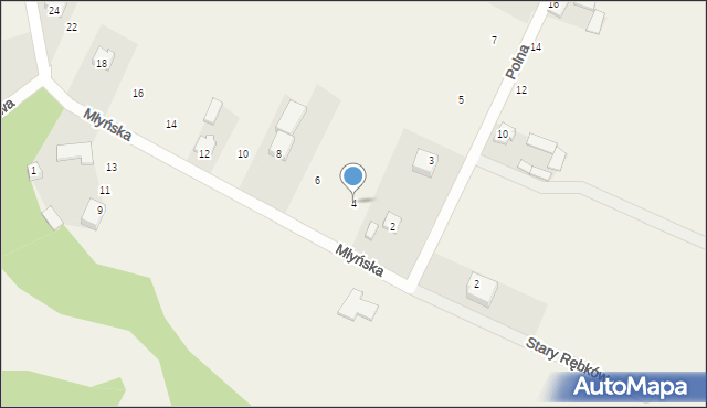 Rębków, Młyńska, 4, mapa Rębków