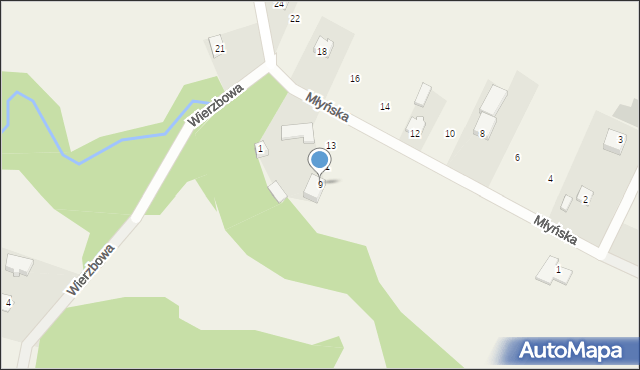 Rębków, Młyńska, 9, mapa Rębków