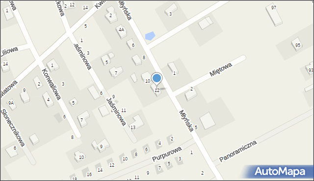 Różyny, Młyńska, 12, mapa Różyny