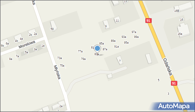 Różyny, Młyńska, 83b, mapa Różyny