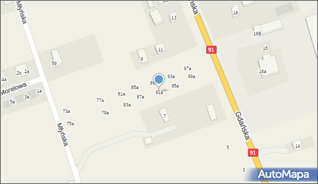 Różyny, Młyńska, 91a, mapa Różyny