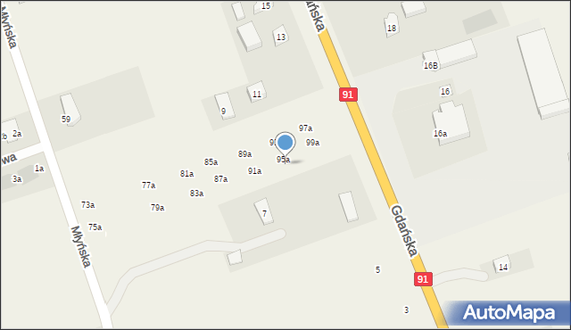 Różyny, Młyńska, 95b, mapa Różyny