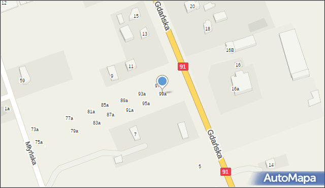 Różyny, Młyńska, 99a, mapa Różyny