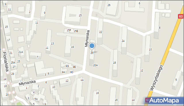 Siedlce, Młynarska, 20, mapa Siedlce