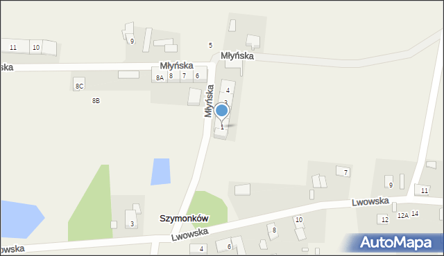 Szymonków, Młyńska, 1, mapa Szymonków