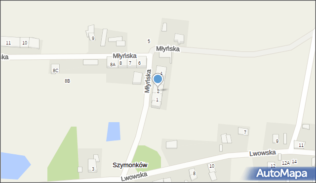 Szymonków, Młyńska, 2, mapa Szymonków